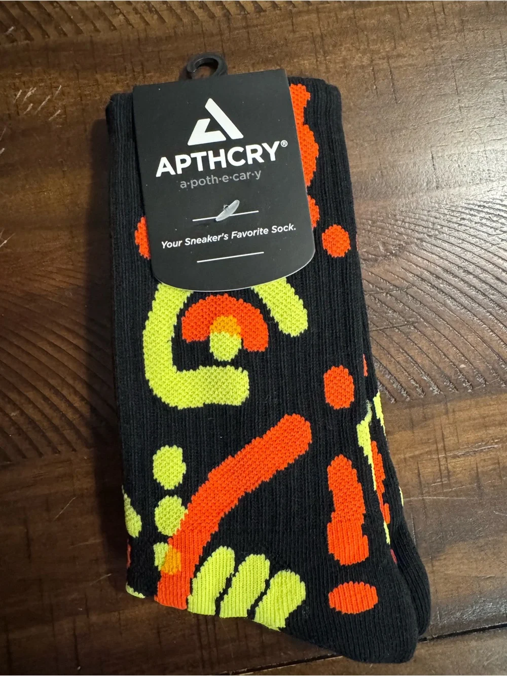 APTHCRY Men’s Black Socks with Neon Orange & Neon Yellow Design